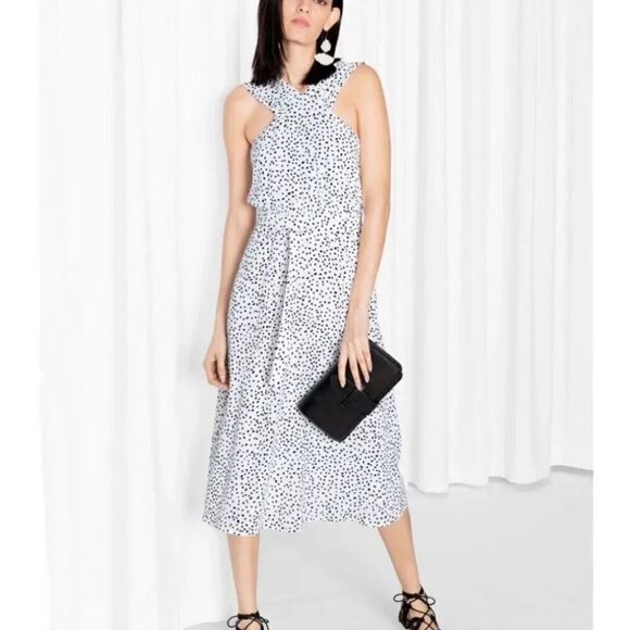 & OTHER STORIES x ANTHROPOLOGIE | Cross Front Dress Black White Dot | Size 4 - Picture 1 of 10